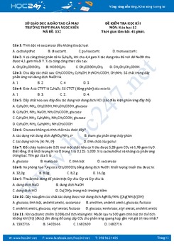 Đề thi học kì 1 Hóa 12 THPT Phan Ngọc Hiển có đáp án