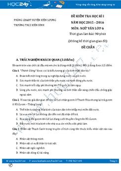 Đề thi học kì 1 ngữ Văn 6 năm 2016 THCS Kiên Bình