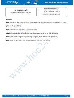 Đề thi giữa HK1 Sinh 7 - THCS Phạm Mệnh 2016 có đáp án