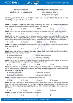 Đề thi học kì 1 Hóa 12 Trường THPT Lê Hồng Phong có đáp án