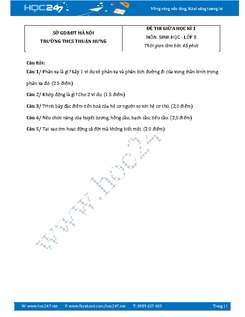 Đề thi giữa HK1 Sinh 8 - THCS Thuận Hưng - Hà Nội có đáp án