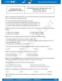 Đề thi giữa HK1 Sinh 12-THPT Lý Thái Tổ năm 2016 có đáp án