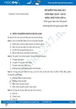 Đề thi học kì 1 Ngữ Văn 6 năm 2016 THCS Trung Sơn