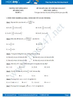 Đề thi giữa học kì 1 Toán 11 có đáp án THPT Đông Sơn 2