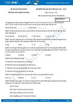Đề thi học kì 1 Hóa 12 THPT Đoàn Thượng có đáp án