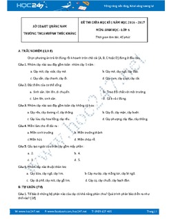 Đề thi giữa HK1 Sinh 6 năm 2016 - THCS Huỳnh Thúc Kháng