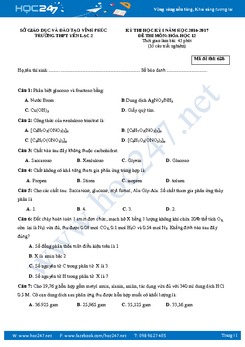 Đề thi học kì 1 Hóa 12 Trường THPT Yên Lạc 2 có đáp án