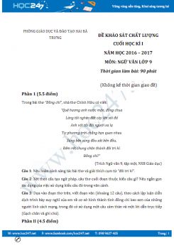 Đề thi học kì 1 Văn 9 năm 2017 phòng GD&ĐT quận Hai Bà Trưng