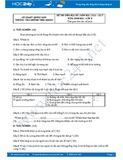 Đề thi giữa HK1 Sinh 8 năm 2016 - THCS Huỳnh Thúc Kháng