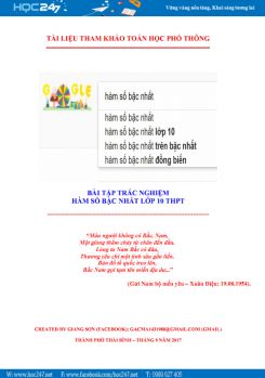 229 bài tập Trắc nghiệm Hàm số bậc nhất có đáp án