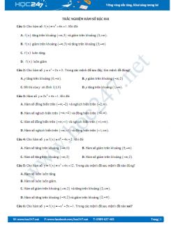 27 câu Trắc nghiệm Hàm số bậc hai Đại số 10 có lời giải