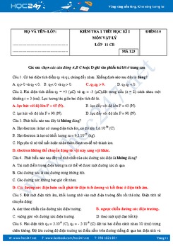 Đề kiểm tra trắc nghiệm Vật lý 11 chương I, II có đáp án