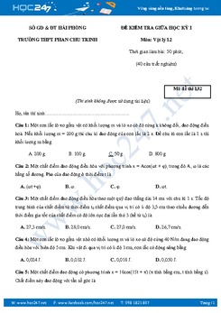 Đề kiểm tra giữa HKI môn Vật lý 12 trường THPT Phan Chu Trinh