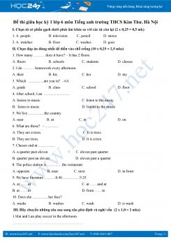 Đề thi giữa học kỳ 1 lớp 6 môn Tiếng anh trường THCS Kim Thư