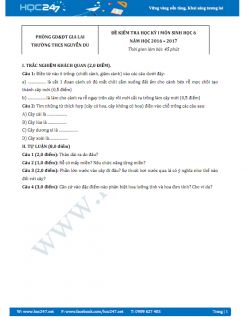Đề thi HK1 Sinh học 6 năm 2016 - THCS Nguyễn Du có đáp án