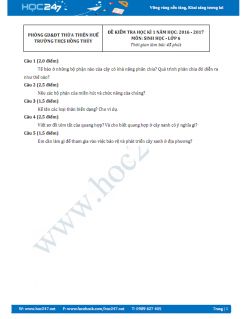 Đề thi HK1 Sinh học 6 năm 2016 - THCS Hồng Thủy có đáp án