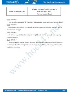 Đề thi HK1 Sinh học lớp 6 năm 2016 - Phòng GD&ĐT Hải Lăng