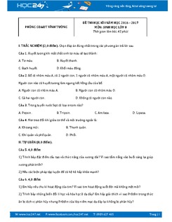 Đề thi HK1 Sinh học 8 năm 2016 - phòng GD&ĐT Vĩnh Tường