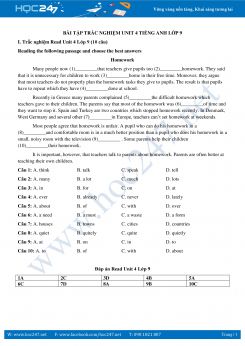 Bài tập trắc nghiệm Unit 5 Tiếng Anh lớp 8 có đáp án