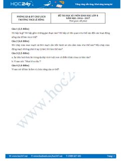 Đề thi HK1 Sinh học 8 năm 2016 - THCS Lê Hồng có đáp án