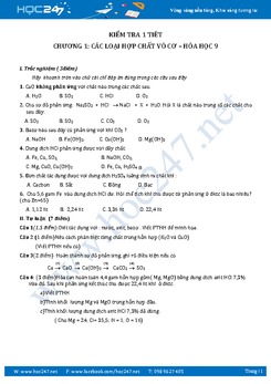 Đề kiểm tra Hóa 9 Chương 1 Các loại hợp chất vô cơ có lời giải