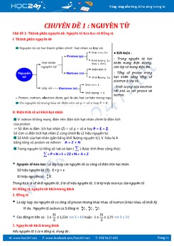Bài tập Hóa 10 Chương 1 Nguyên tử có lời giải chi tiết