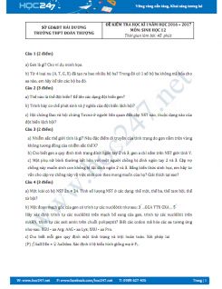 Đề thi HK1 môn Sinh học 12 - THPT Đoàn Thượng 2016 - đề lẻ