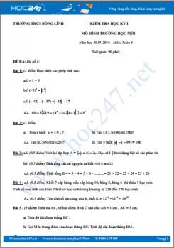 Đề thi học kì I Toán 6 trường THCS Bồng Lĩnh