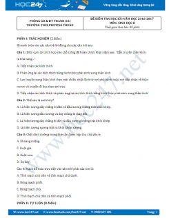 Đề thi HK1 Sinh 8 năm 2016 - THCS Phương Trung có đáp án