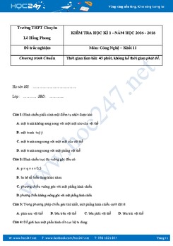 Đề thi HKI môn Công Nghệ 11 trường THPT chuyên Lê Hồng Phong