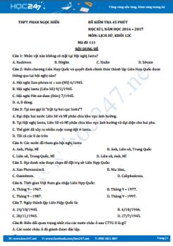 Đề kiểm tra 1 tiết môn Sử 12 trường THPT Phan Ngọc Hiển
