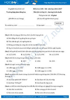 Đề kiểm tra 1 tiết môn Lịch sử 12 trường THPT Phan Đăng Lưu