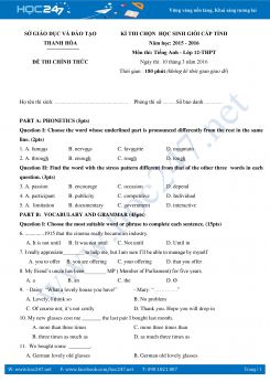 Đề thi học sinh giỏi tiếng Anh lớp 12 Sở GD&ĐT Thanh Hóa