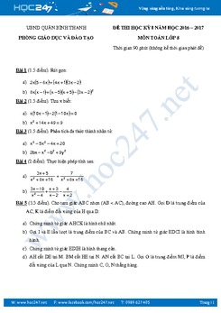 Đề kiểm tra học kì I Toán 8  quận Bình Thạnh có đáp án