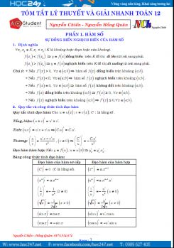Tóm tắt lý thuyết và giải nhanh Toán 12 - Nguyễn Chiến, Nguyễn Hồng Quân
