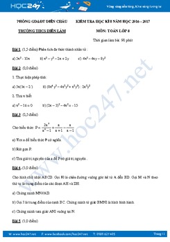 Đề thi học kì I Toán lớp 8 trường THCS Diễn Lâm