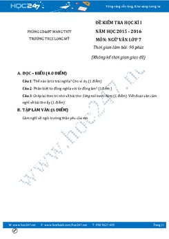 Đề thi học kì 1 môn Ngữ Văn lớp 7 năm 2016 THCS Long Mỹ