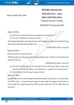 Đề thi học kì 1 Ngữ Văn 6 năm 2016 phòng GD&ĐT Bình Giang