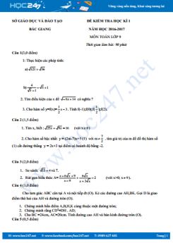 Đề thi học kì I môn Toán lớp 9 tỉnh Bắc Giang