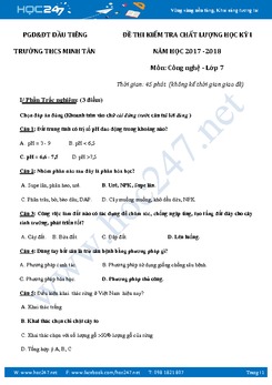 Đề kiểm tra chất lượng HKI Công Nghệ 7 có đáp án năm 2017