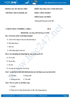 Đề thi HKI môn Công Nghệ 7 có đáp án trường THCS Chánh An