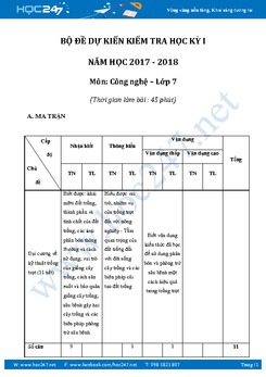 Bộ đề thi HKI môn Công Nghệ 7 Phòng GD-ĐT Hương Khê