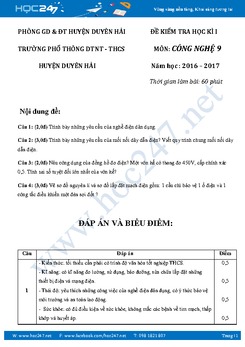 Đề thi HKI môn Công Nghệ 9 có đáp án- Chủ đề Điện dân dụng