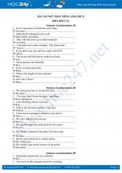 Bài tập ngữ pháp biến đổi câu Tiếng Anh lớp 12 có đáp án