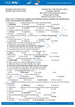Đề kiểm tra 1 tiết tiếng Anh 12 Nâng cao lần 2 học kì 1