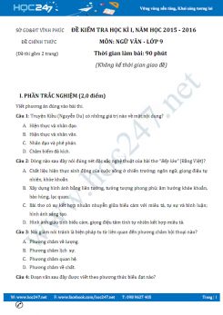 Đề thi học kì 1 Ngữ văn lớp 9 năm 2016 sở GD&ĐT Vĩnh Phúc