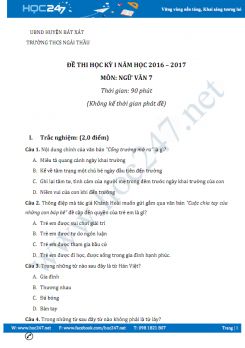 Đề thi HK1 môn Ngữ văn lớp 7 năm 2016 THCS Ngải Thầu