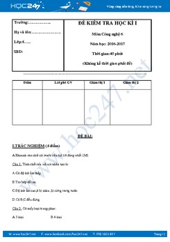 Đề kiểm tra HKI môn Công Nghệ 6 có đáp án năm 2017