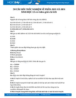 30 câu hỏi trắc nghiệm về phần ADN và ARN Sinh học 12 có video lời giải