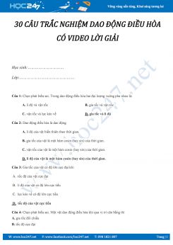 30 câu trắc nghiệm Dao động điều hòa Vật lý 12 có video lời giải